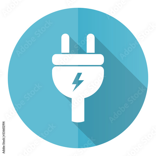 Eletricity blue round flat design vector icon isolated on white background, energy, power, plug illustration in eps 10