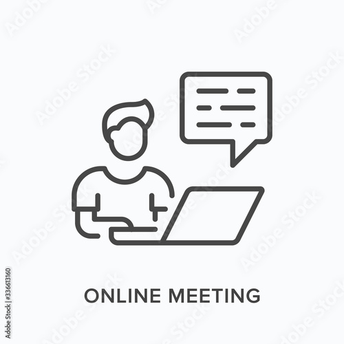 Distant work line icon. Vector outline illustration of video conference. Online business chat