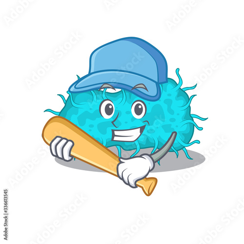 Picture of bacteria prokaryote cartoon character playing baseball