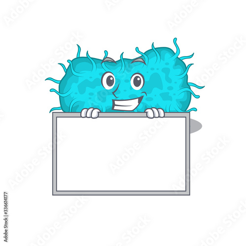 Smiling bacteria prokaryote cartoon design style has a board