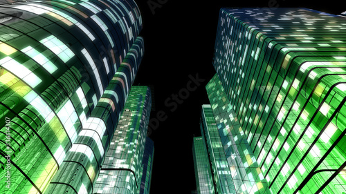 Modern Skyscraper Buildings office City Lights night 3D illustration images 