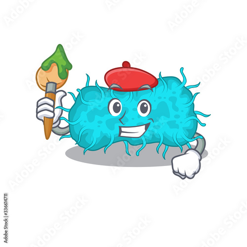 A creative bacteria prokaryote artist mascot design style paint with a brush
