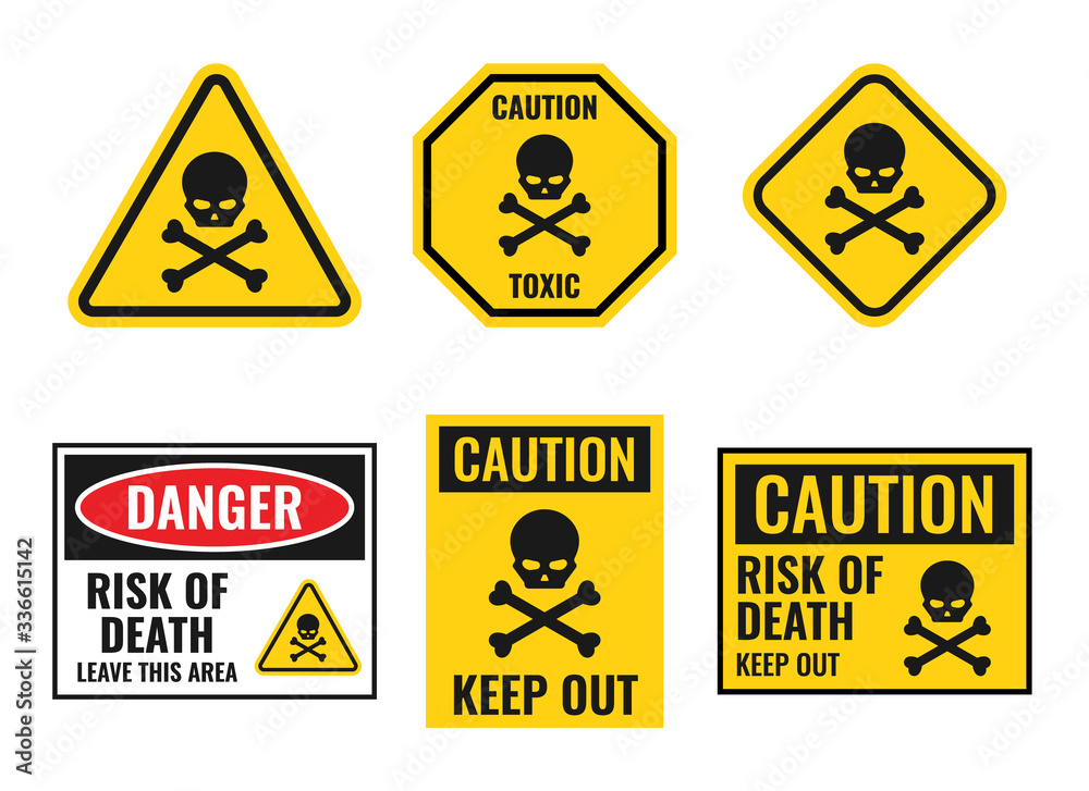 danger sign with scull and crossbones, warning icons set danger sign with scull and crossbones, warning icons set