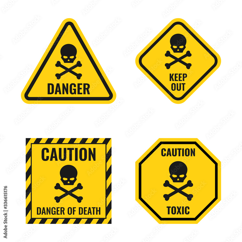 scull danger sign set, hazard warning icons scull danger sign set, hazard warning icons