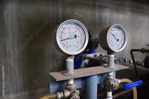 Pressure Gage of Water motor pump one part in province waterworks.