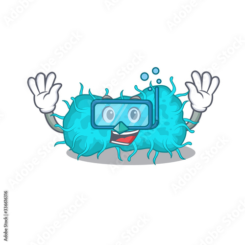 bacteria prokaryote mascot design concept wearing diving glasses