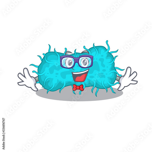 Mascot design style of geek bacteria prokaryote with glasses