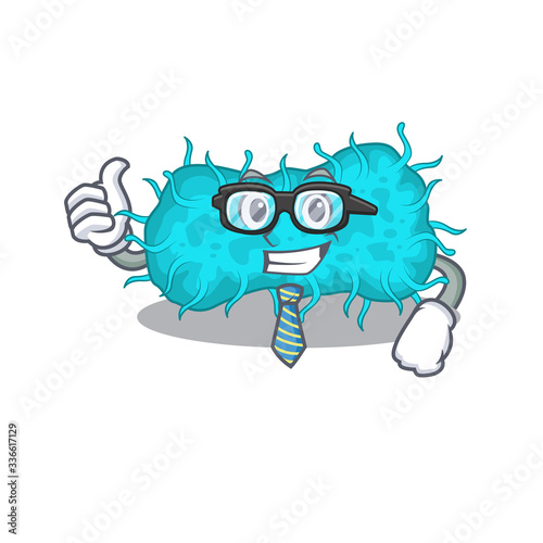 An elegant bacteria prokaryote Businessman mascot design wearing glasses and tie