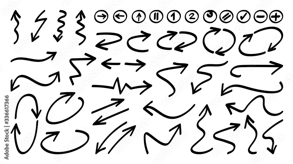 Hand drawn arrows design vector icons set. Hand drawn arrows design vector icons set.