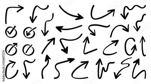 Hand drawn arrows design vector icons set.