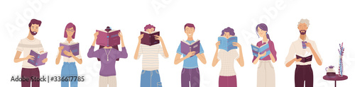 People reading books composition in flat style