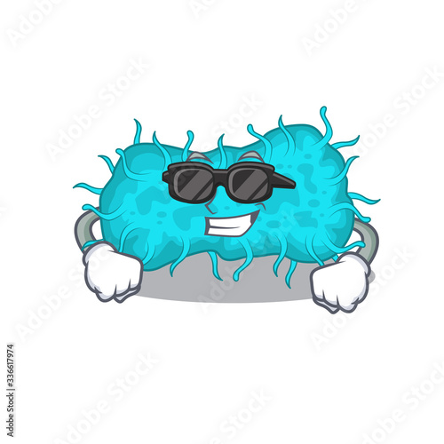 Cool bacteria prokaryote cartoon character wearing expensive black glasses
