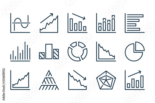 Graph and Chart line icons. Diagram and Analytics Report vector icon set.