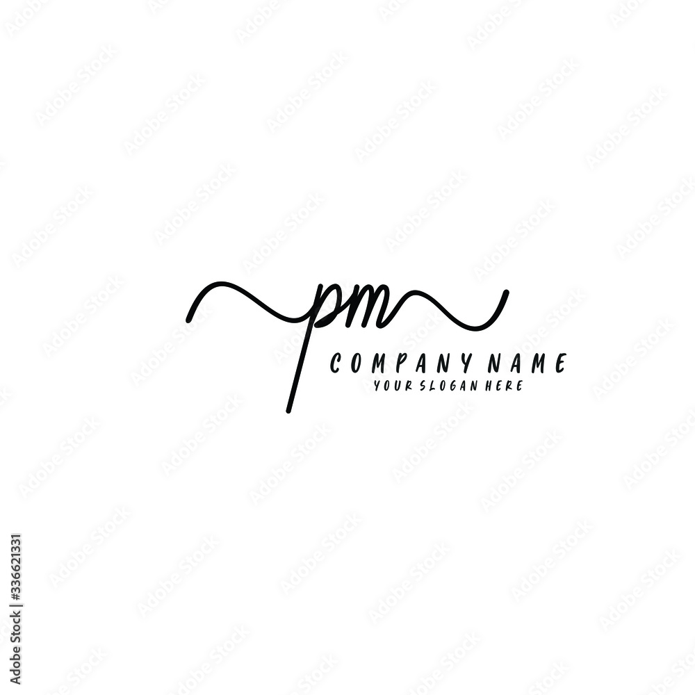 PM initial Handwriting logo vector template