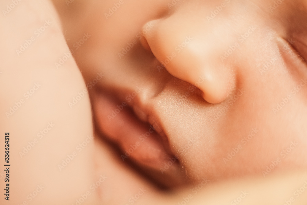 portrait of a newborn baby boy on a beige background