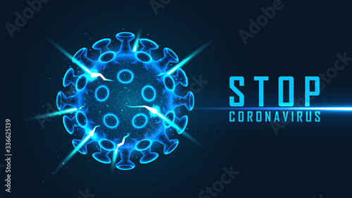 Stop and quarantine coronavirus graphic concept on blue background with sample text. Vector illustration