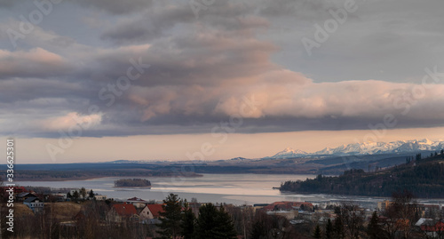 Obraz na płótnie City of Namestovo and Orava dam with Rohace hills on the background, Slovakia w salonie