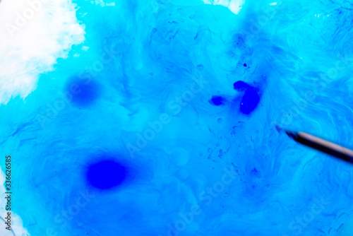 Fototapeta Naklejka Na Ścianę i Meble -  Abstract blured background from blue ink, milk and oil