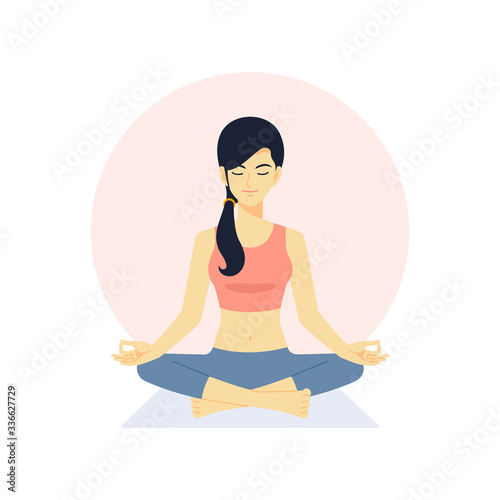 woman character in meditation yoga pose