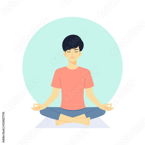 man character in meditation yoga pose