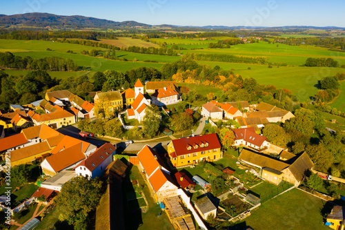 Aerial view of Czech village of Cakov
