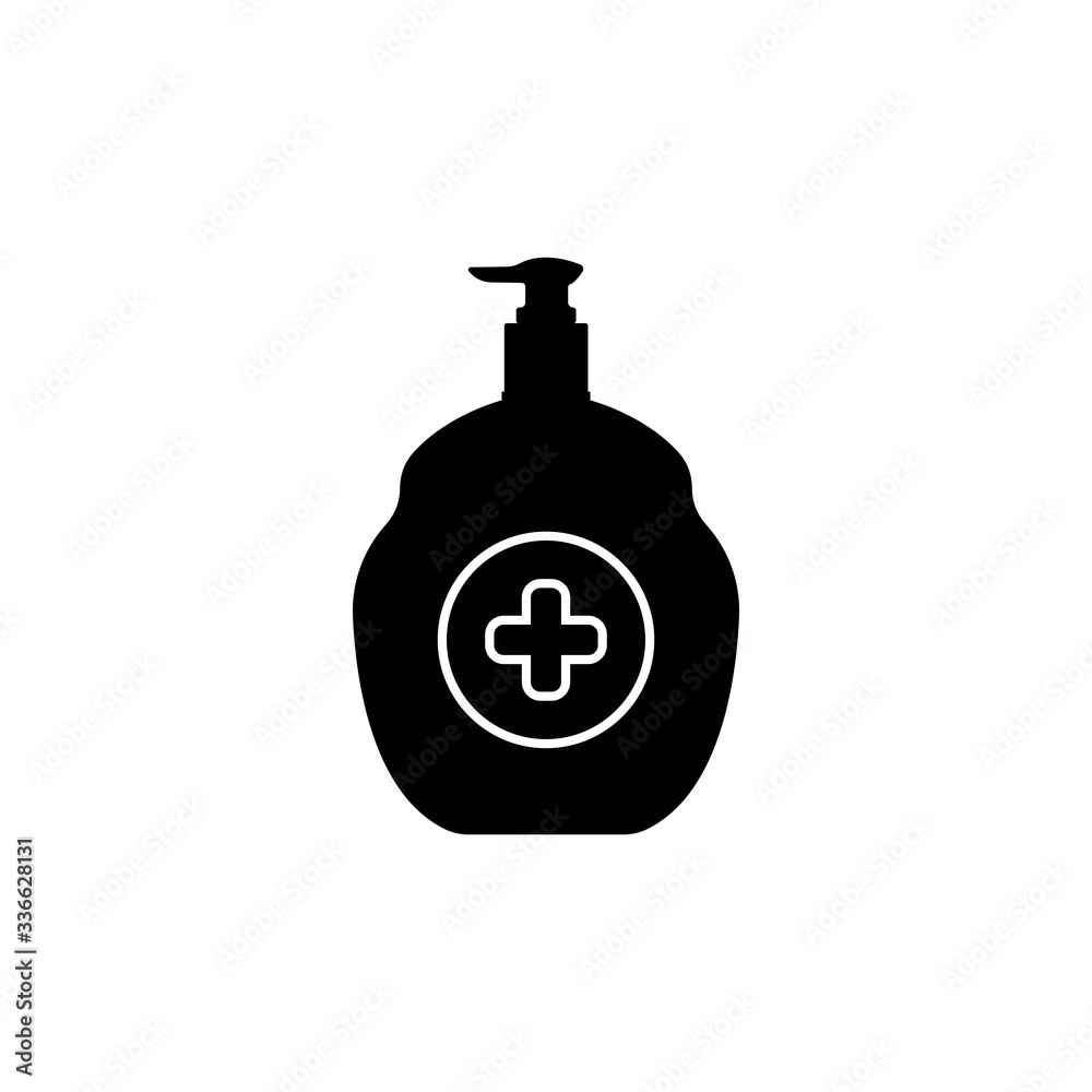 Hand sanitizer bottle icon isolated on white background. Disinfection concept. Washing gel. Alcohol bottle for hygiene.Vector Illustration Hand sanitizer bottle icon isolated on white background. Disinfection concept. Washing gel. Alcohol bottle for hygiene.Vector Illustration