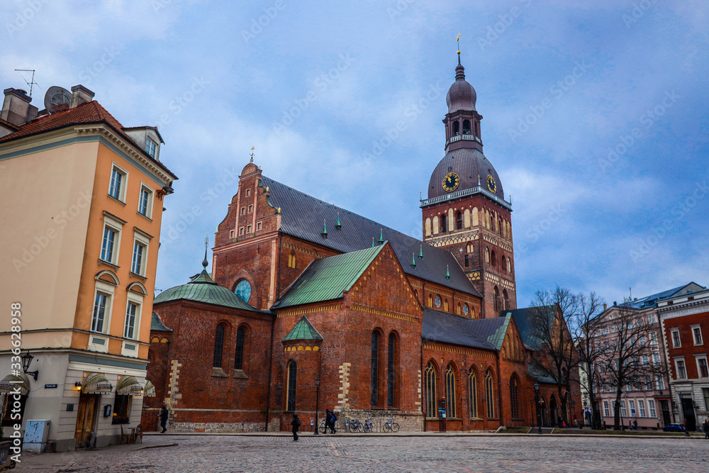 Nice View to the Riga Cathedral under dramatic sky, Latvia