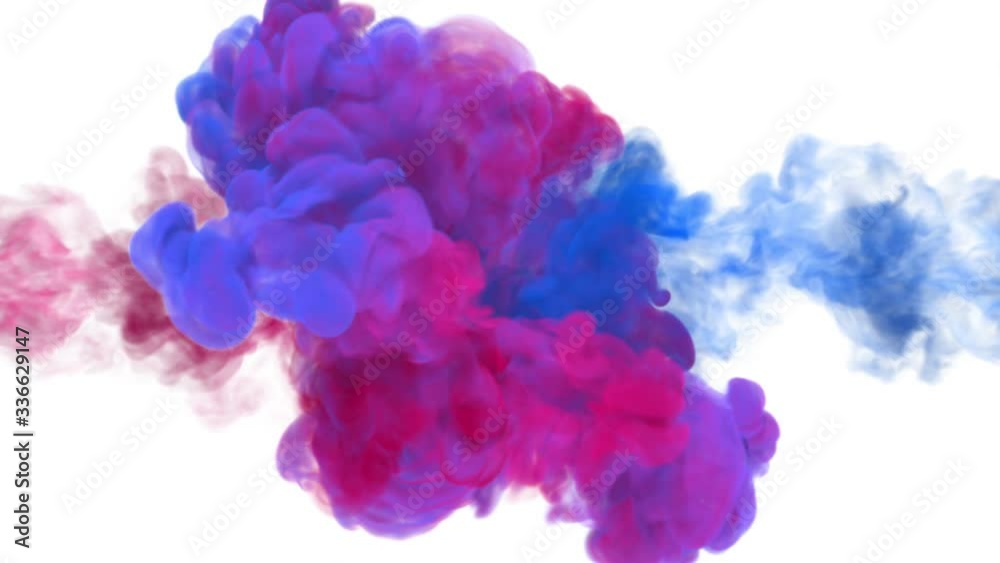 mixing of red and blue smoke streams on white