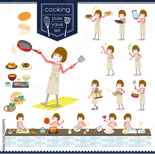 flat type mask pink blouse women_cooking