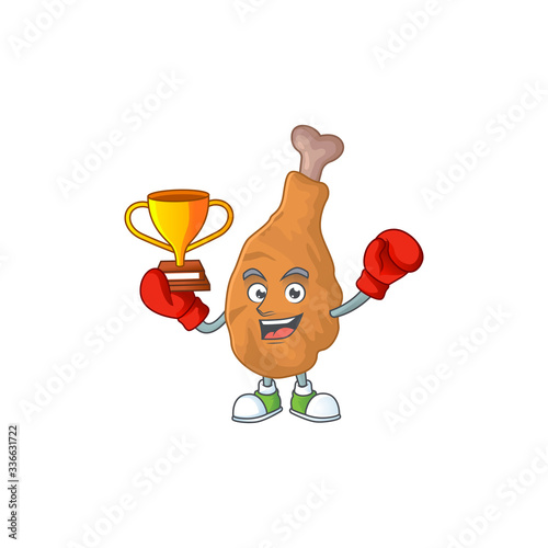Proudly face of boxing winner fried chicken presented in cartoon character design