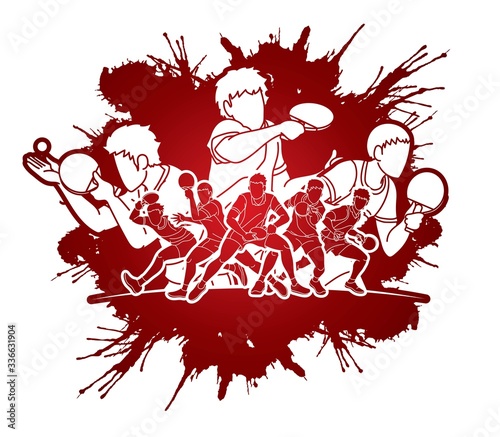 Group of Ping Pong players, Table Tennis players action cartoon sport graphic vector.