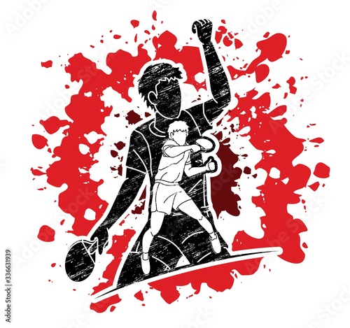 Group of Ping Pong players, Table Tennis players action cartoon sport graphic vector.