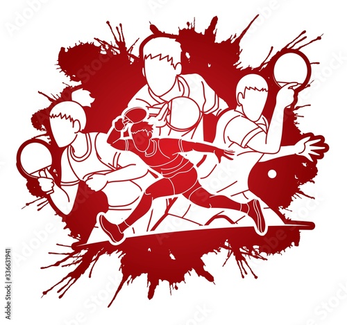 Group of Ping Pong players, Table Tennis players action cartoon sport graphic vector.