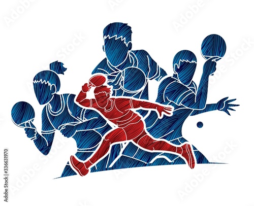 Group of Ping Pong players, Table Tennis players action cartoon sport graphic vector.