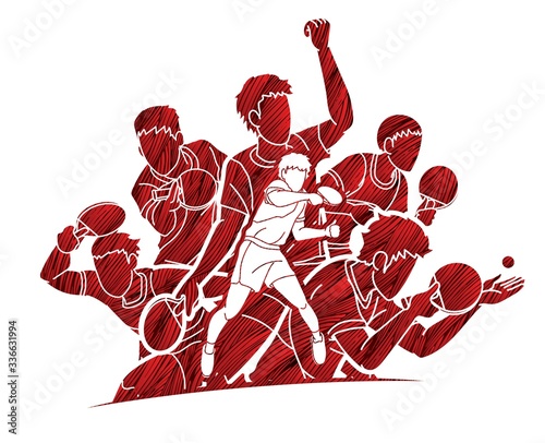 Group of Ping Pong players, Table Tennis players action cartoon sport graphic vector.