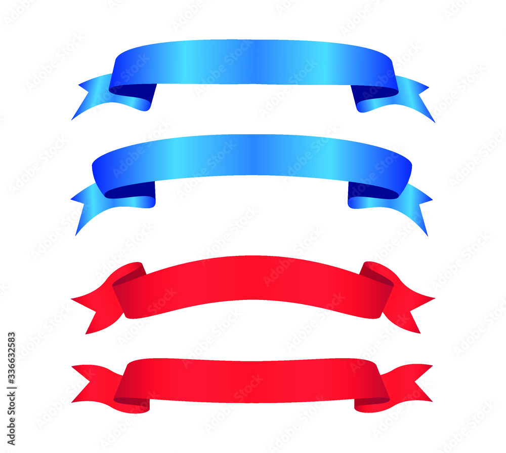 Blue and red ribbon banners.