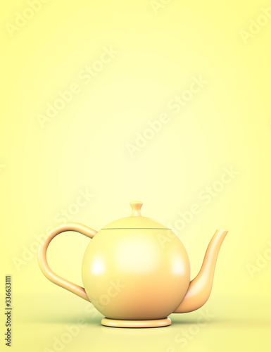 Yellow teapot on a yellow background. With copyspace.
