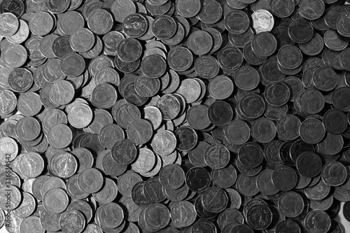 Five baht Thai coin stack,View from above