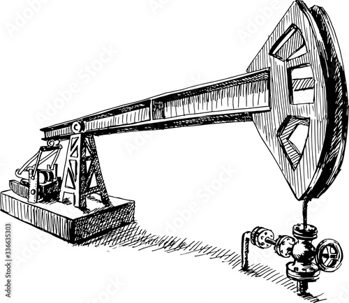 pumpjack vector sketch hand drawn black and white