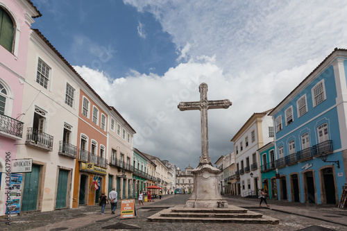 Salvador, State of Bahia, Brazil  View of colorful cobblestone city centre Pelourinho unesco heritage