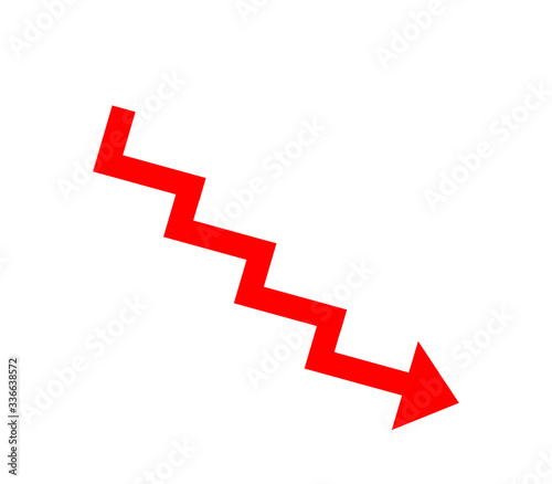 reducing arrow isolated on white background, decreasing sign