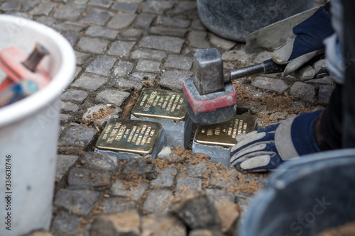 Stolpersteine (stumbling stone) laying ceremony. 