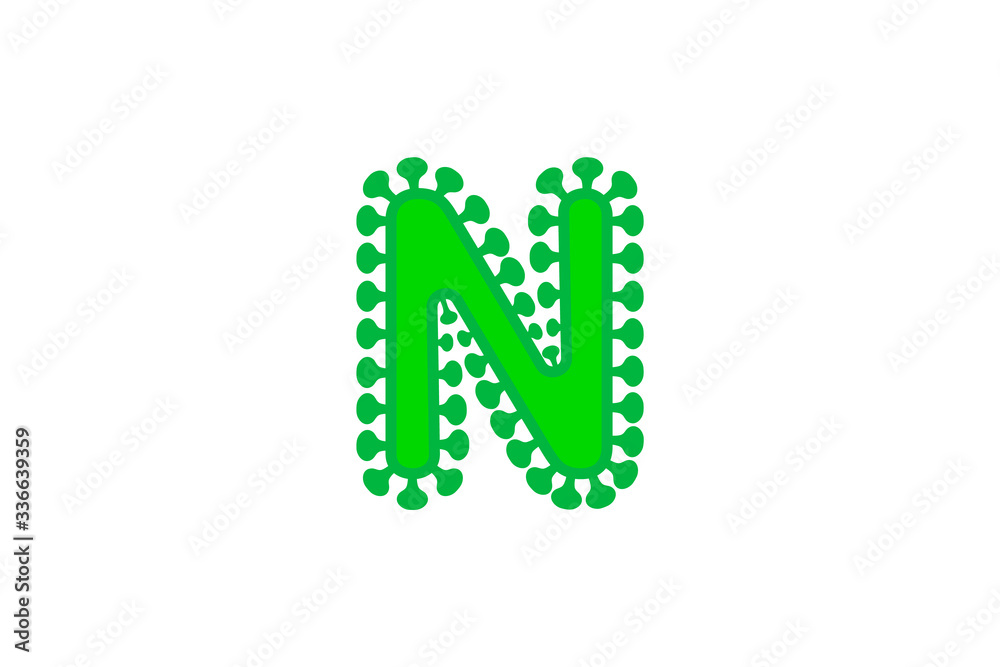 n letter green coronavirus floral font covid vector design element