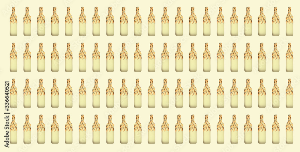 Pattern from bottles of white wine is filled with wooden wine corks. Banner for website. Creative wallpaper. Pattern from bottles of white wine is filled with wooden wine corks. Banner for website. Creative wallpaper.
