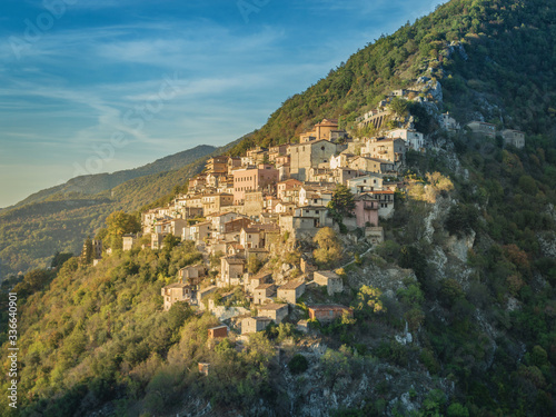View of the small village of Ascrea, during a sunny day in autumn, near Rieti, Lazio, Italy.