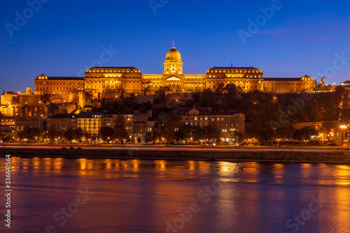 Royal Palace and Danube twilight view in Budapest city, Hungary
