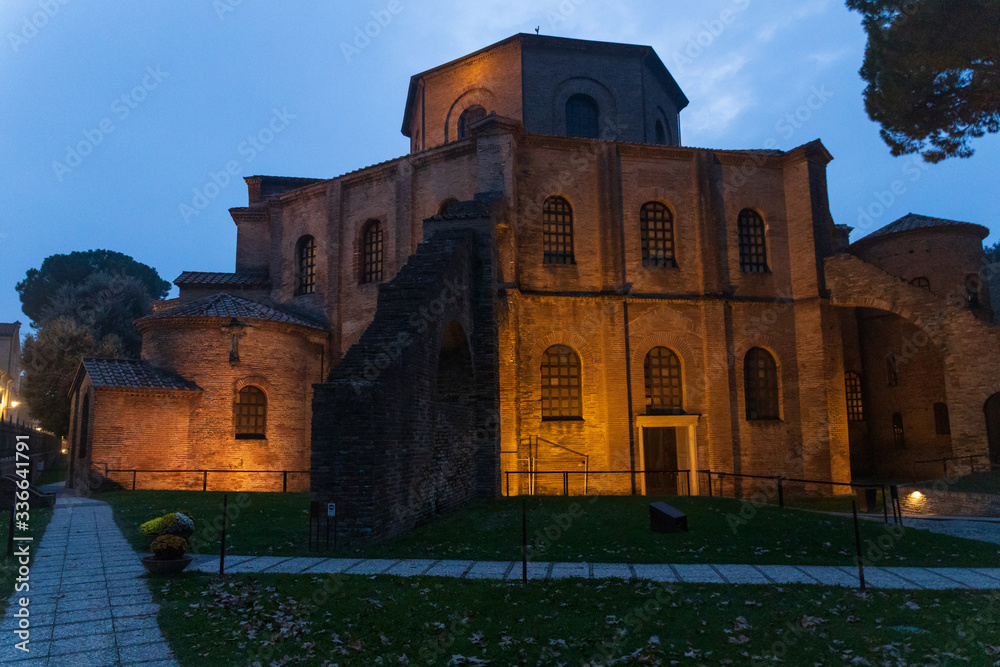 Basilica San Vitale old historical building evening view, Ravenna, Italy