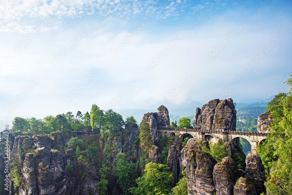 Bridge between rocks near Rathen, Germany, Europe (Sachsische Schweiz)