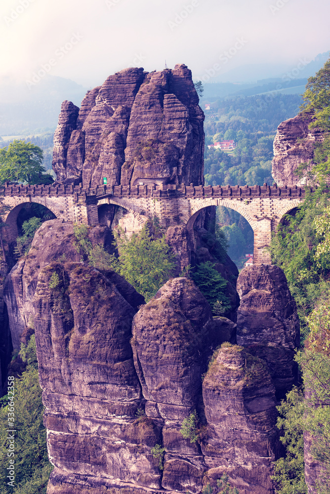 Bridge between rocks near Rathen, Germany, Europe (Sachsische Schweiz)