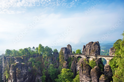 Obraz na płótnie Bridge between rocks near Rathen, Germany, Europe (Sachsische Schweiz) w salonie